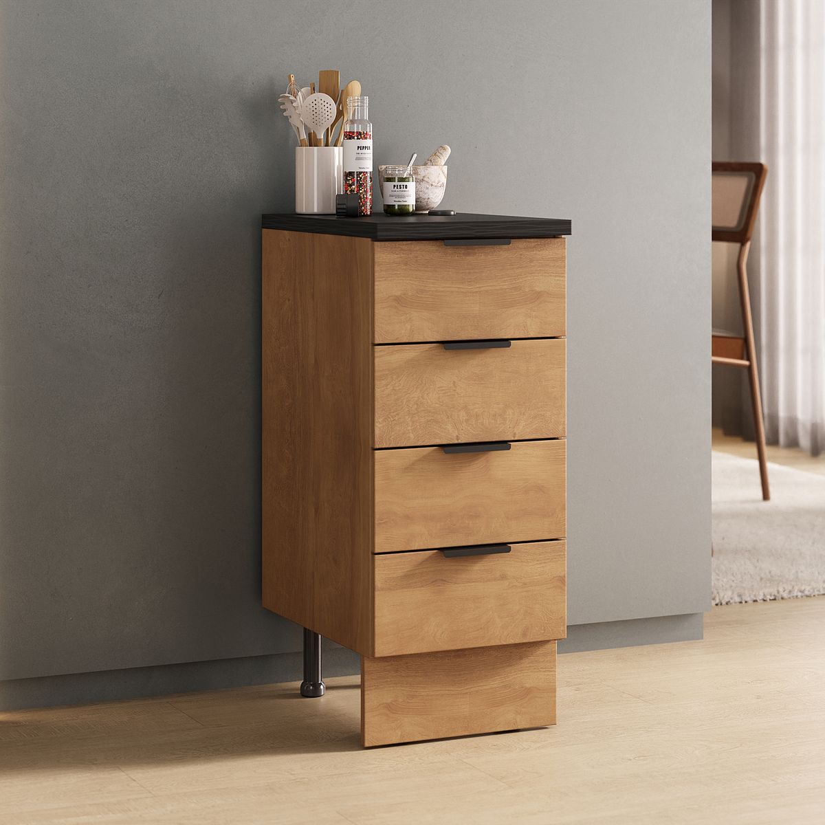 JUST HOME COLLECTION - Mueble de cocina base 4 cajones con cubierta