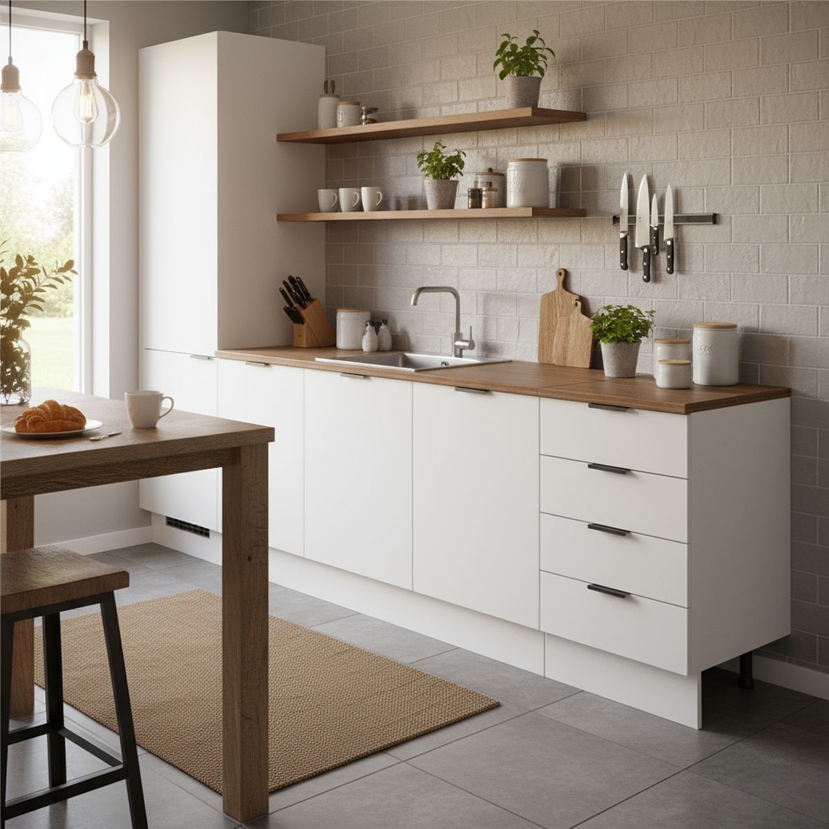 JUST HOME COLLECTION - Mueble de cocina base blanco 4 cajones con cubierta