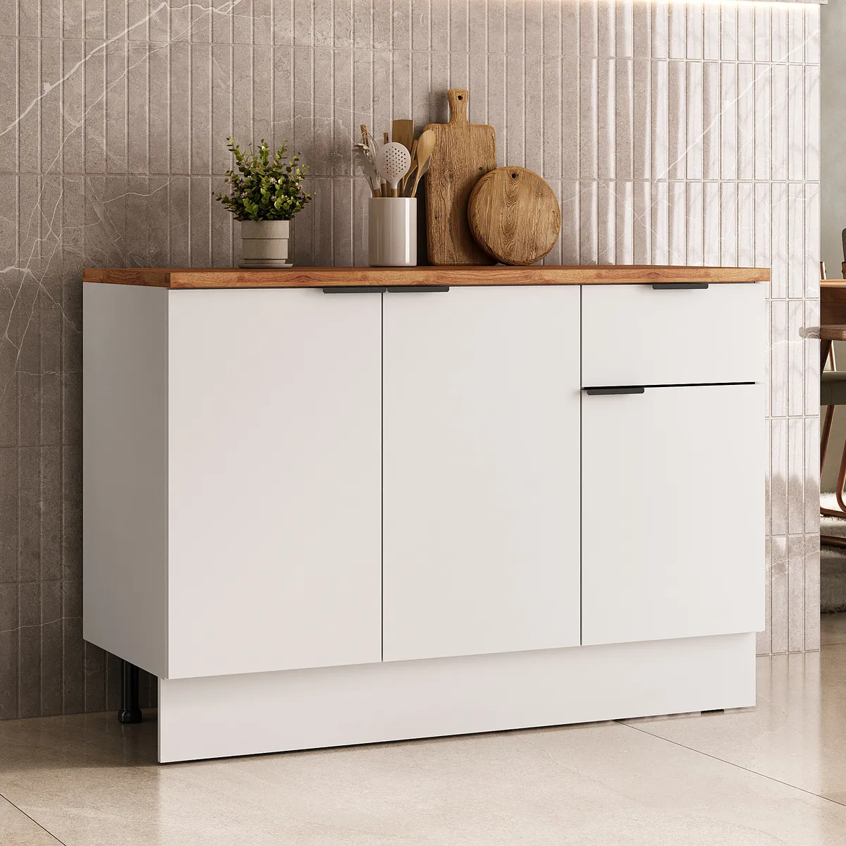 JUST HOME COLLECTION - Mueble de cocina base 120 cm con cubierta 3 puertas 1 cajón