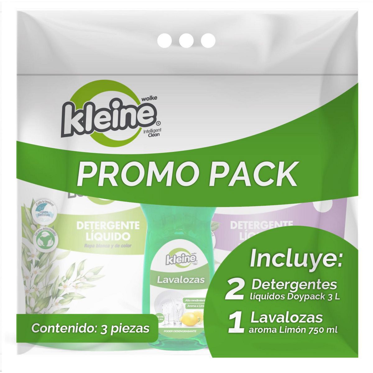 KLEINE WOLKE - Pack 2 detergentes líquidos 3L + lavaloza 750ml