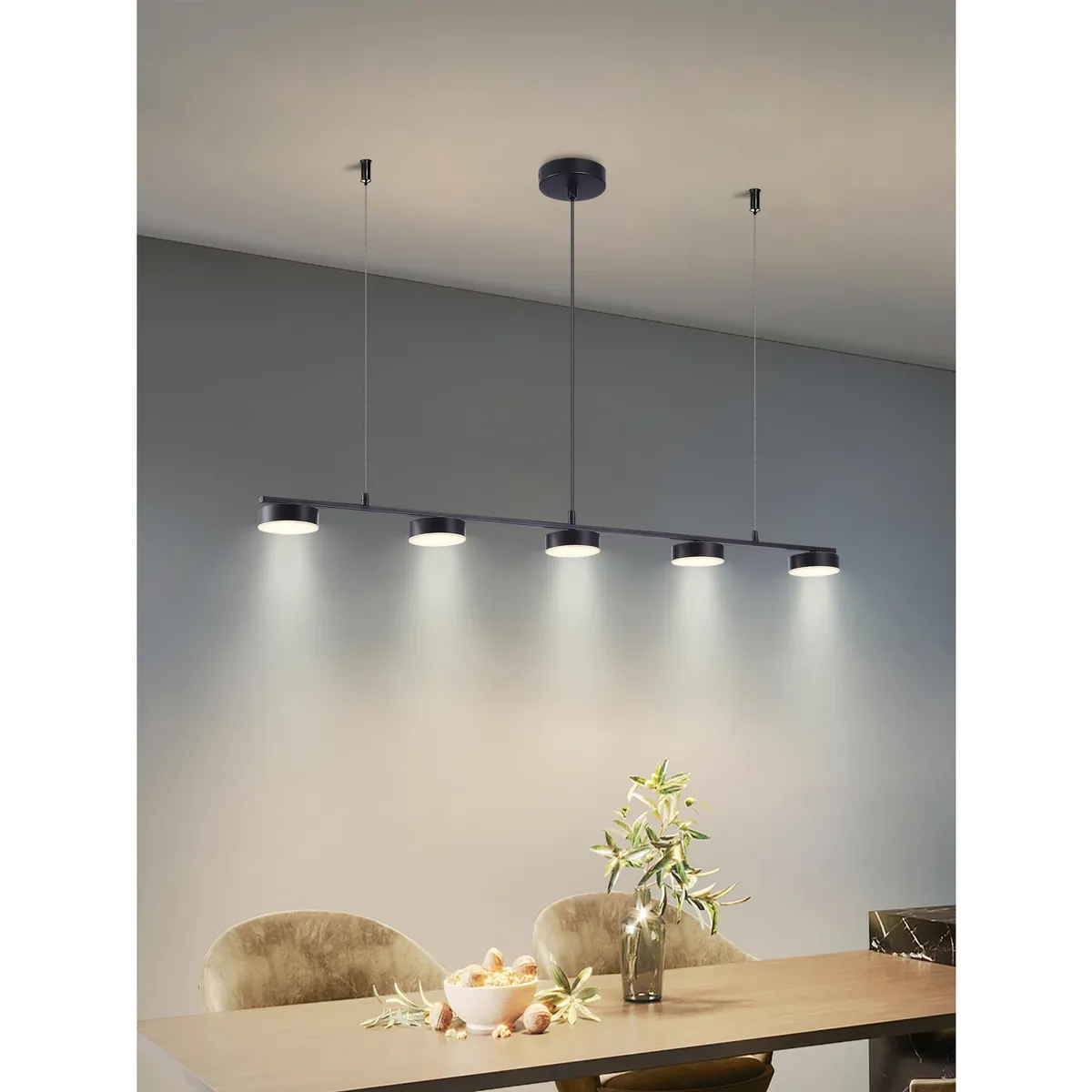 JUST HOME COLLECTION - Lámpara Colgante Led Singa 5 Luces Metal Negro