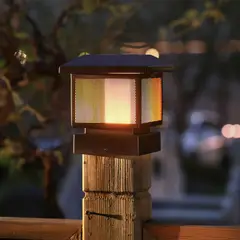 JUST HOME COLLECTION - Farol Solar Poste Led Flama Negro