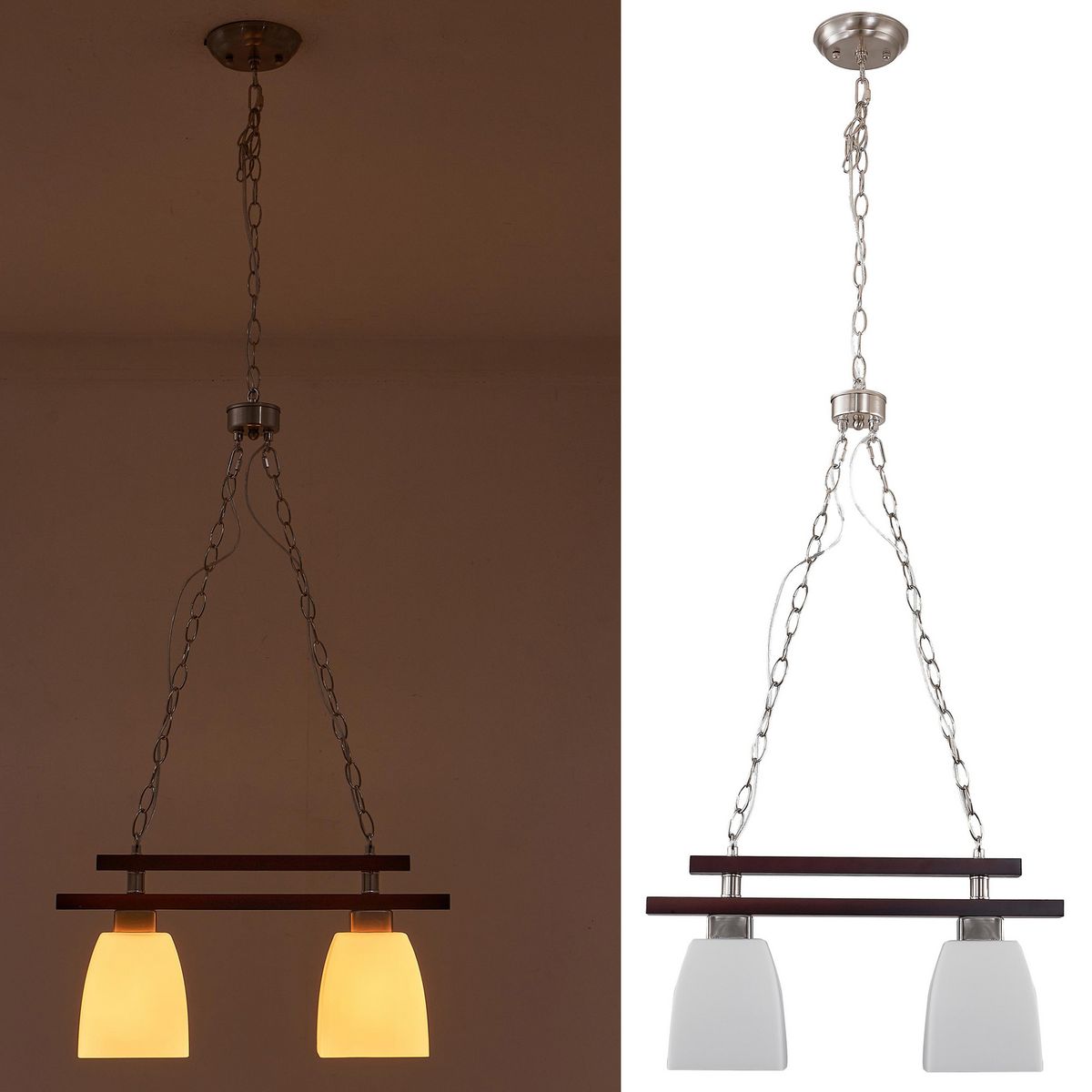 JUST HOME COLLECTION - Lámpara Colgante 2 Luces Vidrio Blanco