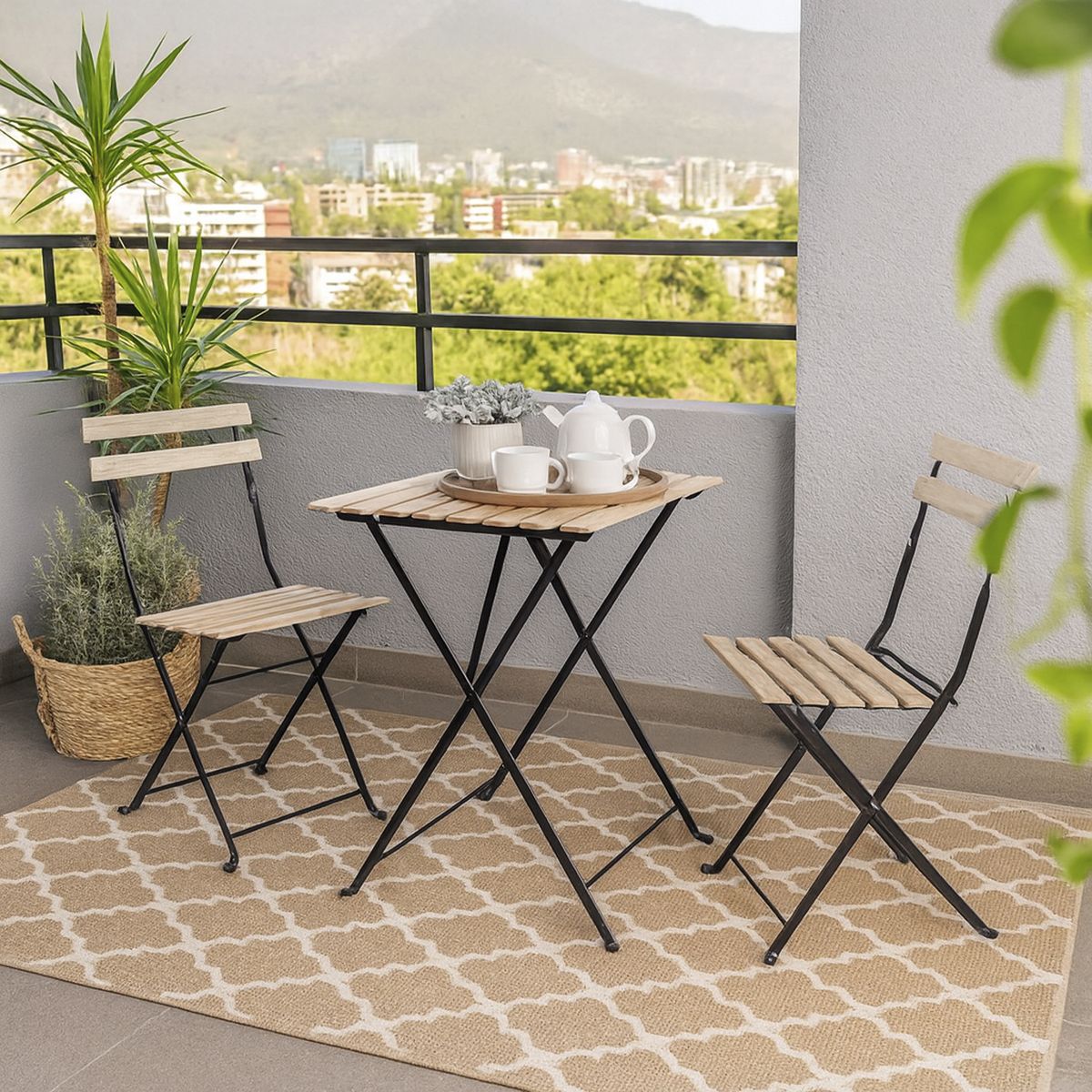 JUST HOME COLLECTION - Juego de Terraza Balcón 2 Personas Slats Madera