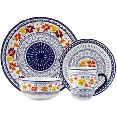 JUST HOME COLLECTION - Juego de Loza 16 Piezas Porcelana Cartagena Multicolor