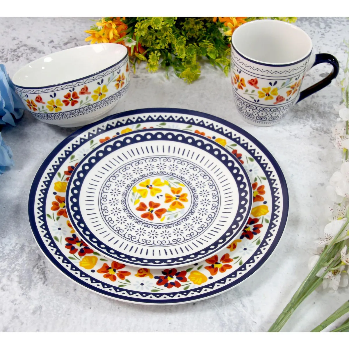 JUST HOME COLLECTION - Juego de Loza 16 Piezas Porcelana Multicolor