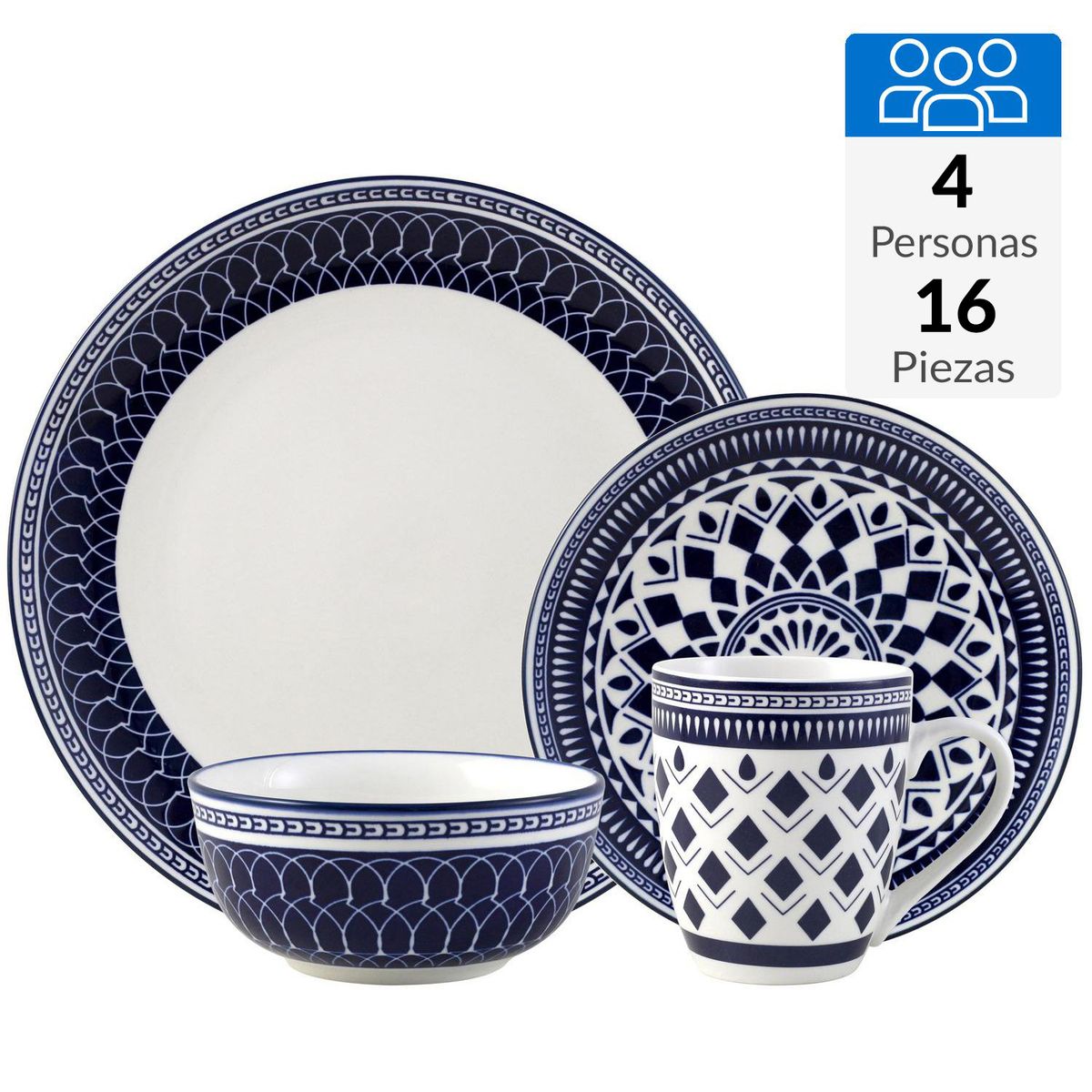 JUST HOME COLLECTION - Juego de Loza 16 Piezas Porcelana Multicolor