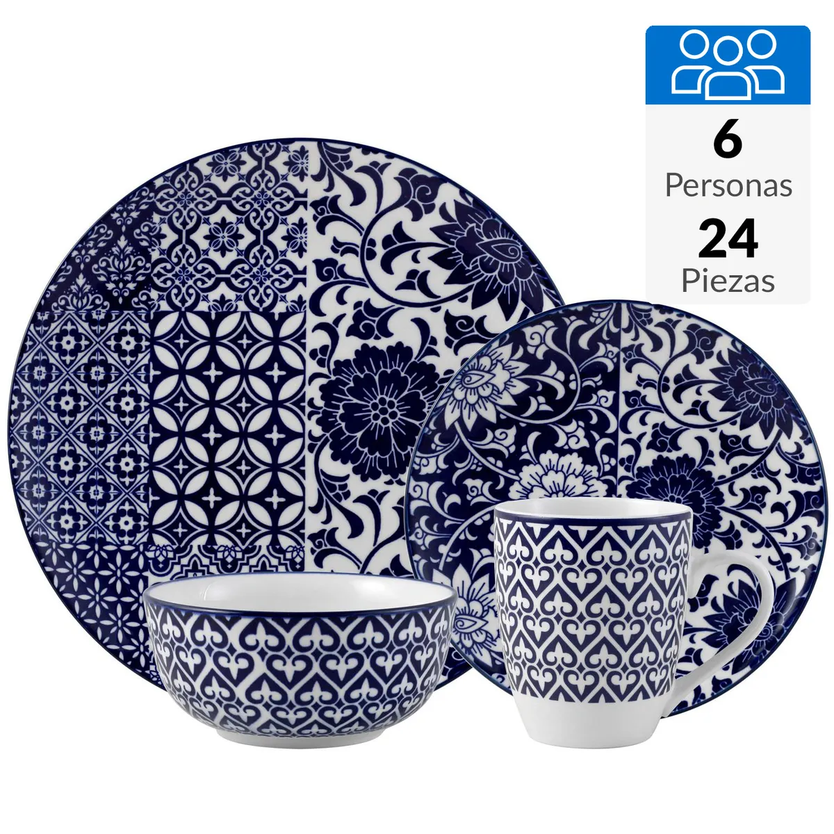 JUST HOME COLLECTION - Juego de Loza 24 Piezas Porcelana Azul