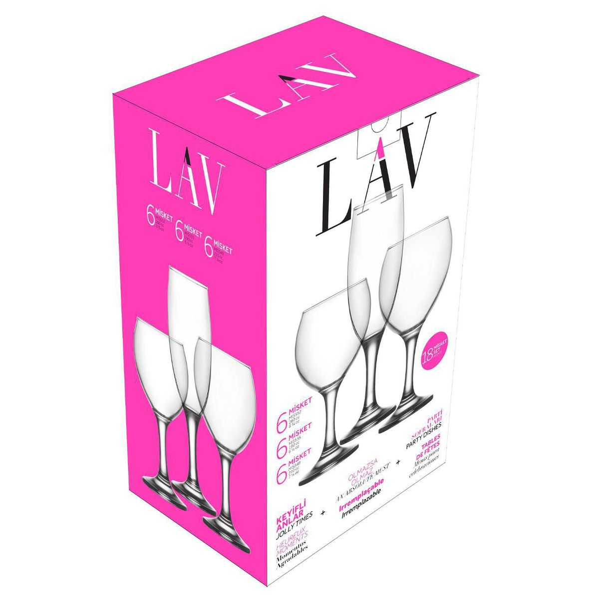 LAV - Set 18 Copas de Vino tinto 260 ml Vidrio Transparente