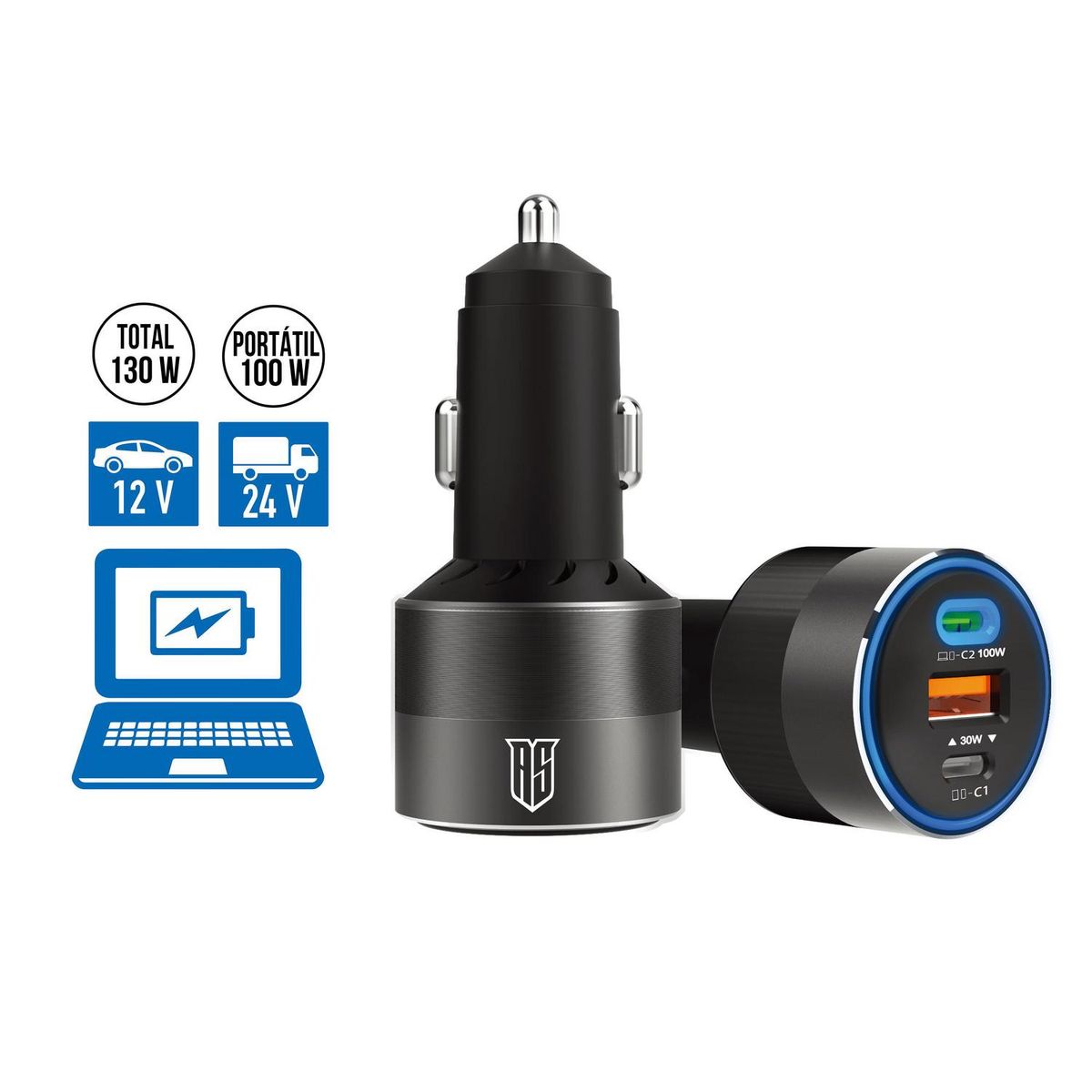 AUTOSTYLE - Cargador Auto de Carga Súper Rápida 130 W con 3 Puertos 12V/24V