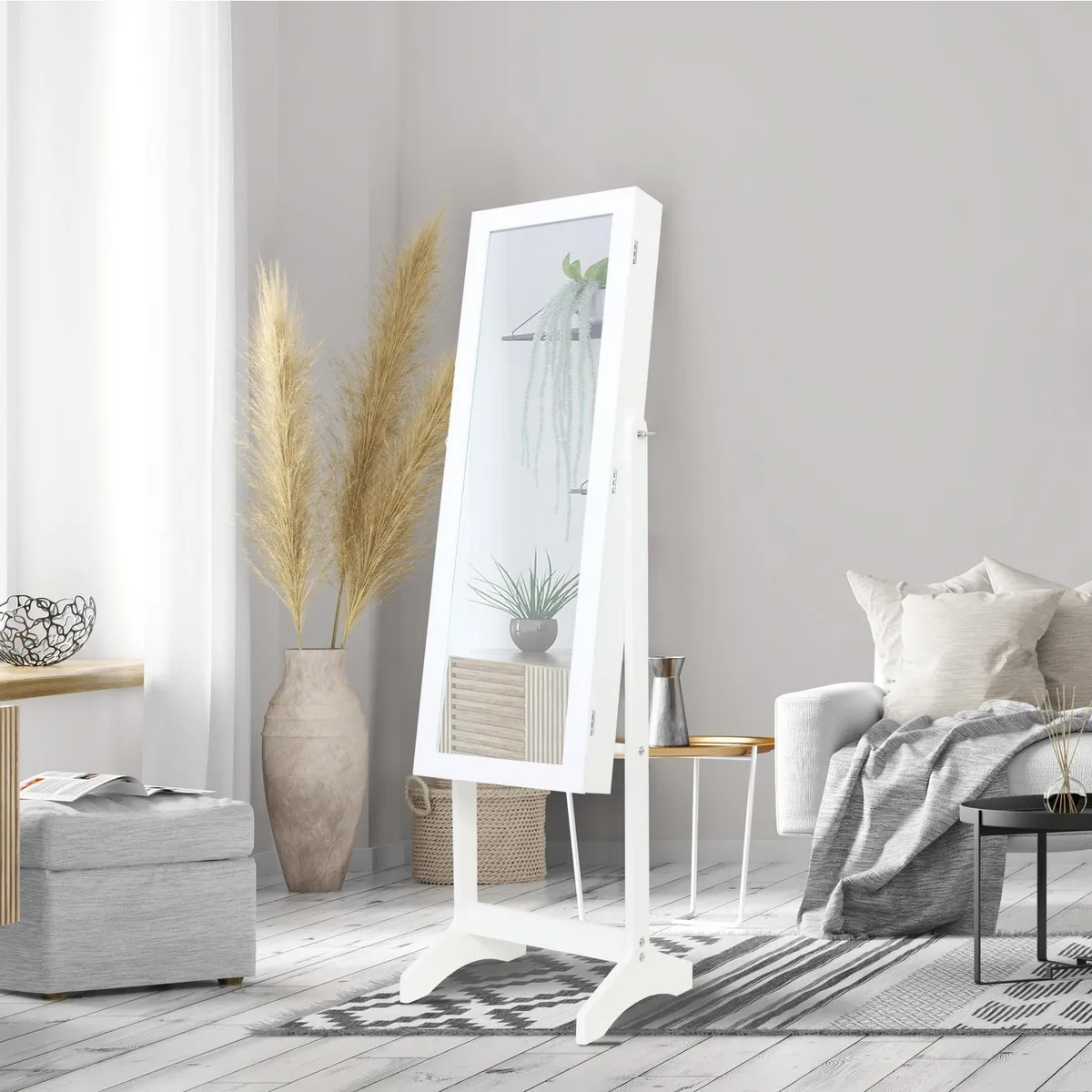 JUST HOME COLLECTION - Espejo Joyero Organizador Rectangular 150x41 cm Blanco 