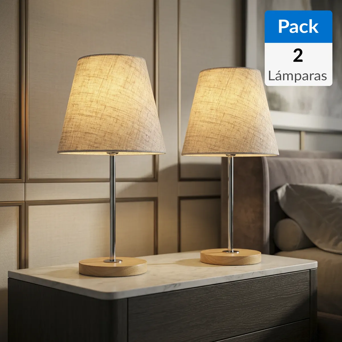 JUST HOME COLLECTION - Pack 2 Lámparas de Mesa E27 Natural