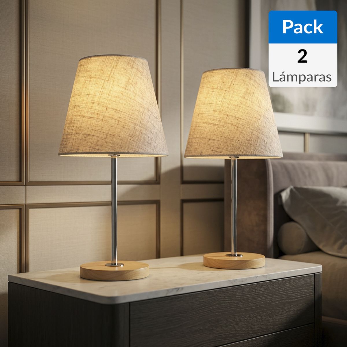 JUST HOME COLLECTION - Pack 2 Lámparas de Mesa E27 Natural