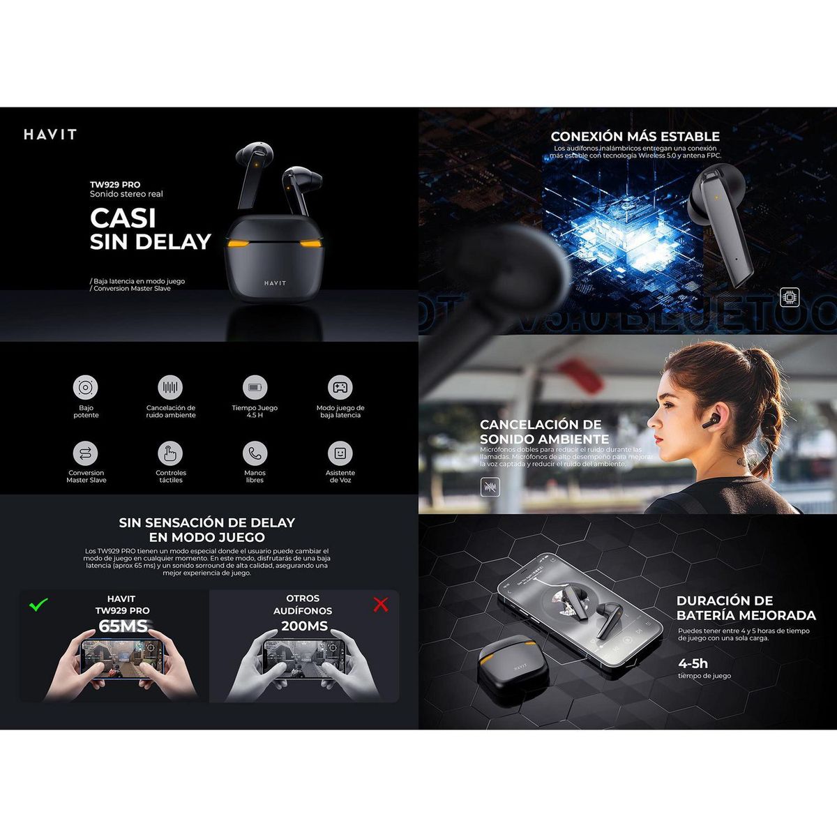 HAVIT - Audífono inalámbrico videojuegos