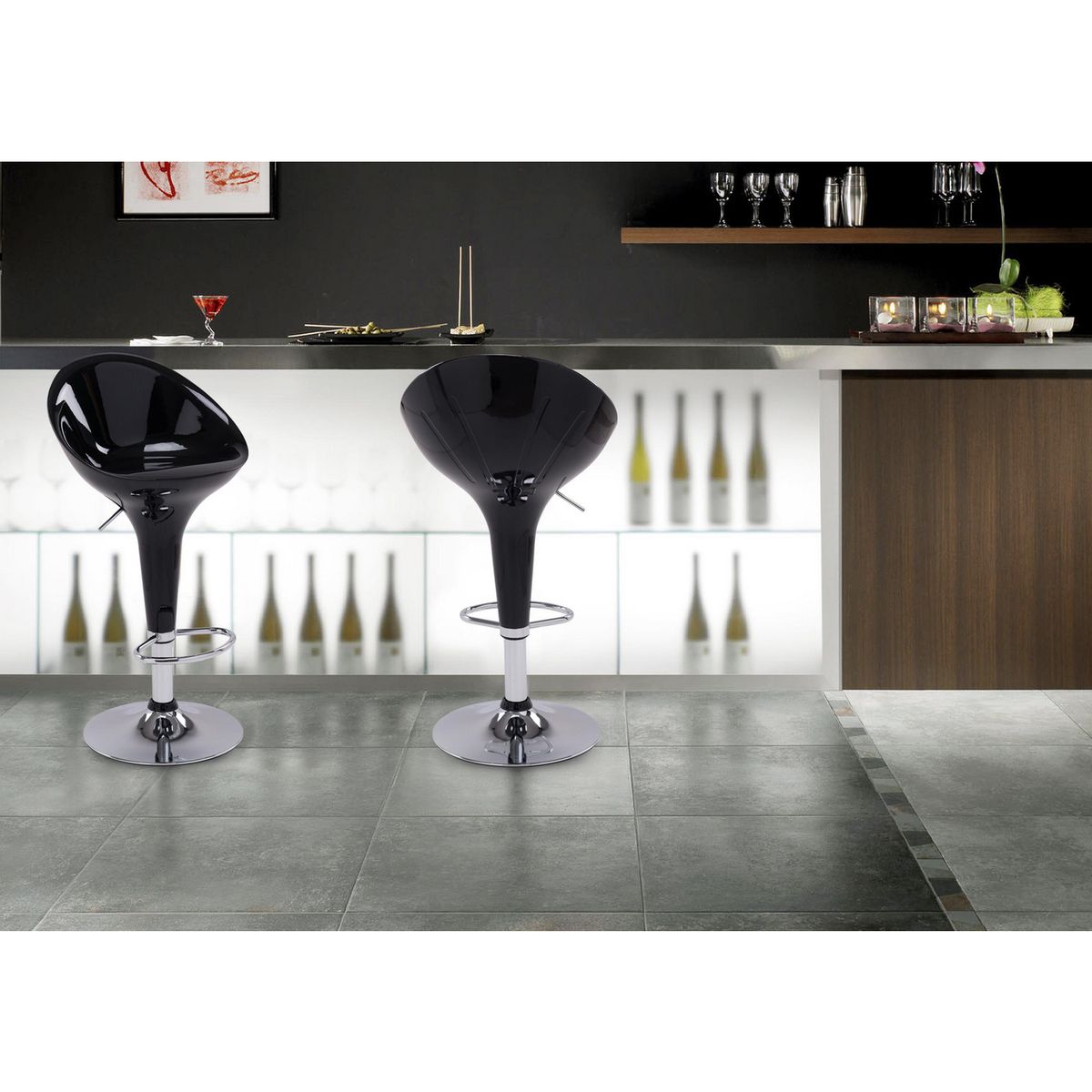 JUST HOME COLLECTION - Set de 2 Sillas Bar Cadiz Negro 99x45x45 cm