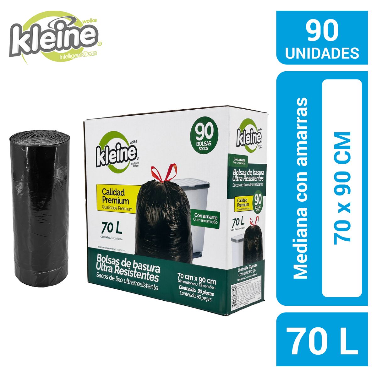 KLEINE WOLKE - Bolsas de Basura Ultra Resistentes 70x90 cm 70 Litros 90 unidad(es)