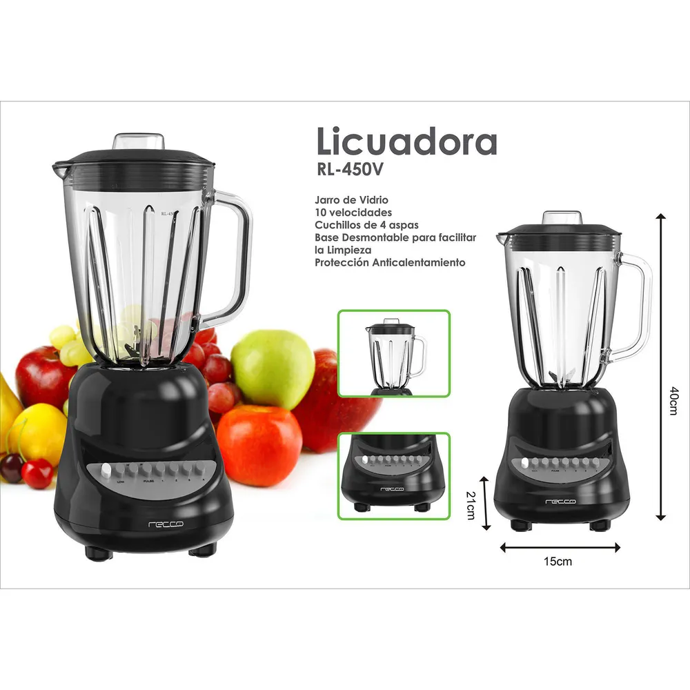 Recco Licuadora 1.5 L 10 Velocidades Negro, foto 4