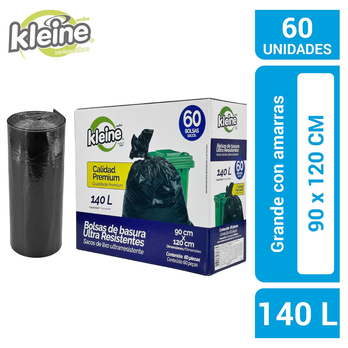 KLEINE WOLKE - Bolsas de Basura Ultra Resistentes 90x120 cm 140 Litros 60 unidad(es)