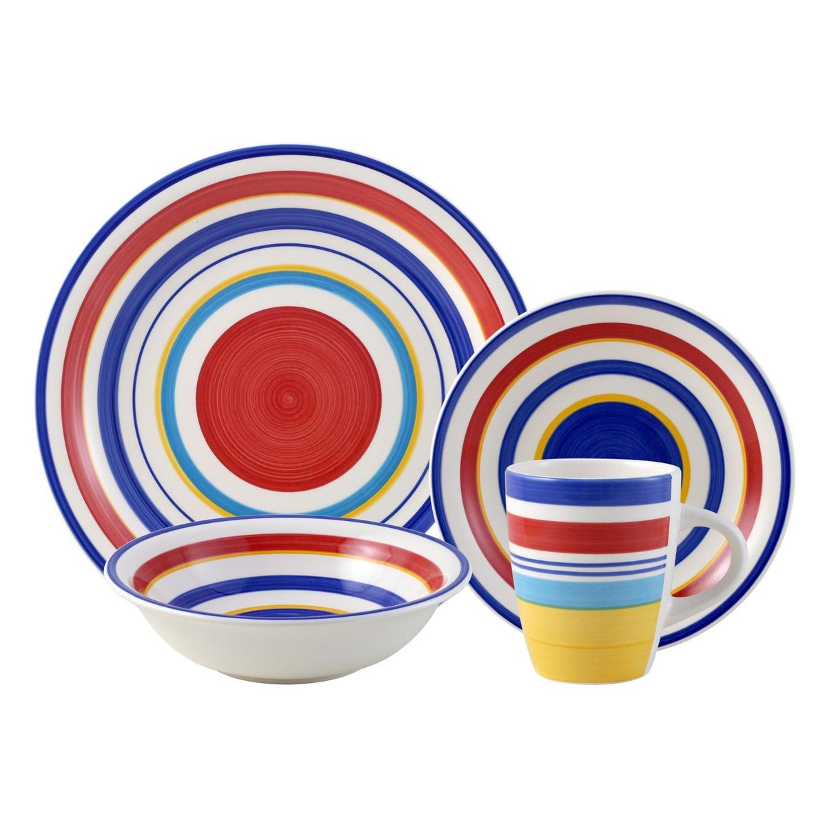 JUST HOME COLLECTION - Juego de Loza 16 Piezas Cerámica Rayas Multicolor