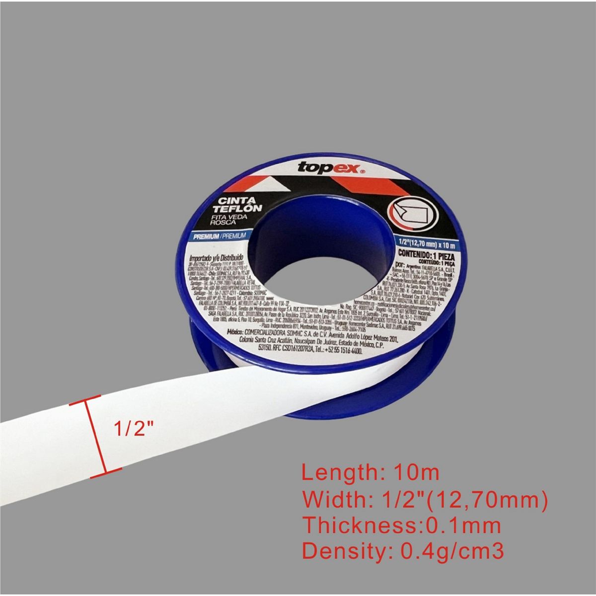 TOPEX - Cinta Teflón Agua 1/2 10 metros
