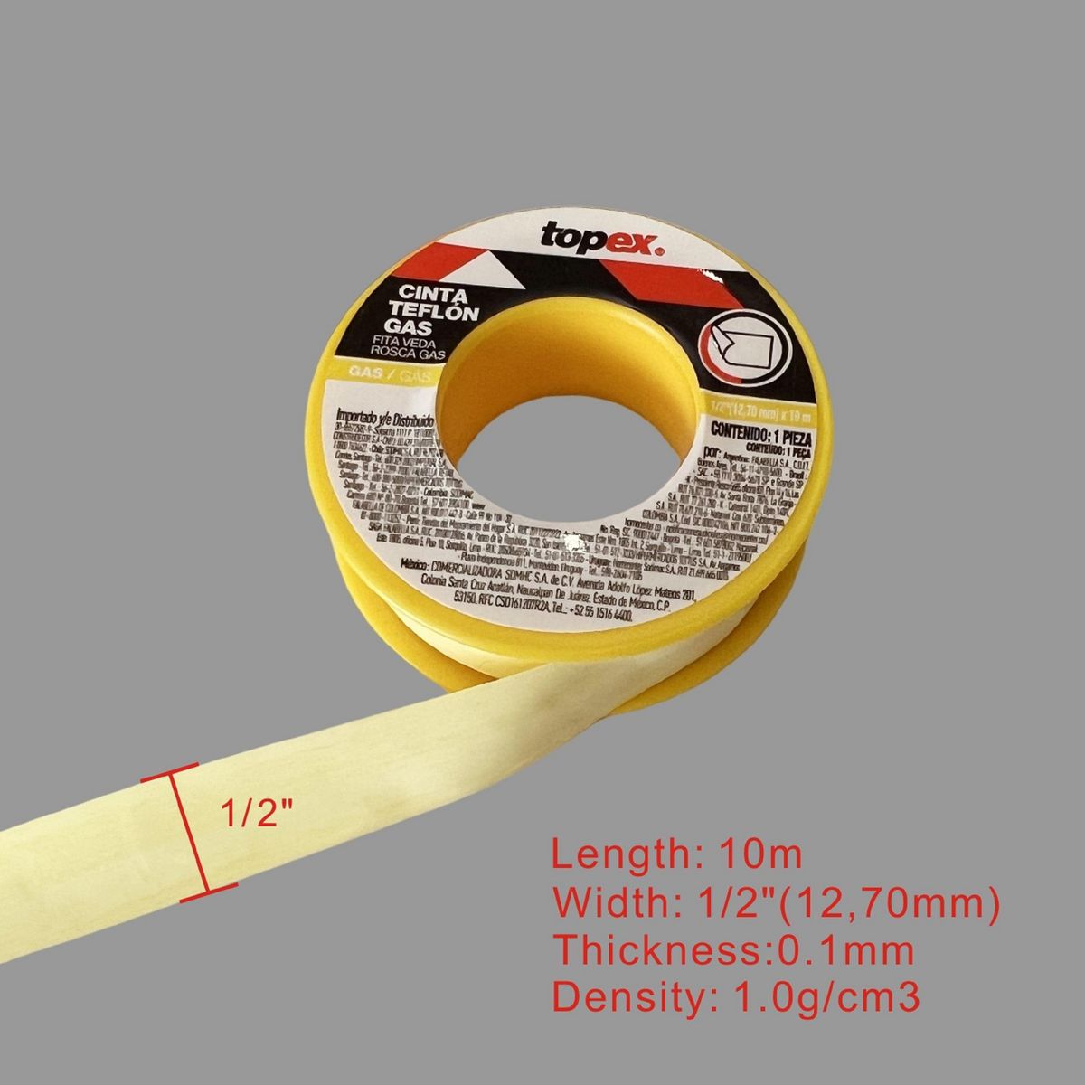 TOPEX - Cinta Teflón Gas 1/2 10 metros