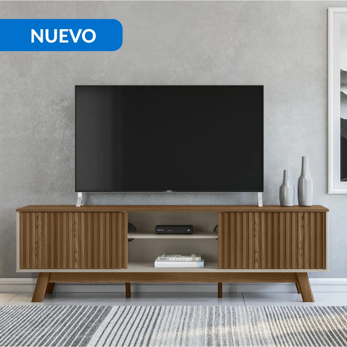 JUST HOME COLLECTION - Mesa TV 75 " San Francisco Blanco/Natural 181x55x38 cm