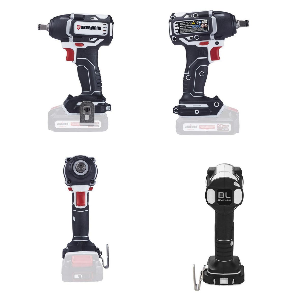 UBERMANN - Llave de Impacto Inalámbrica 1/2" 20 V Brushless sin Batería