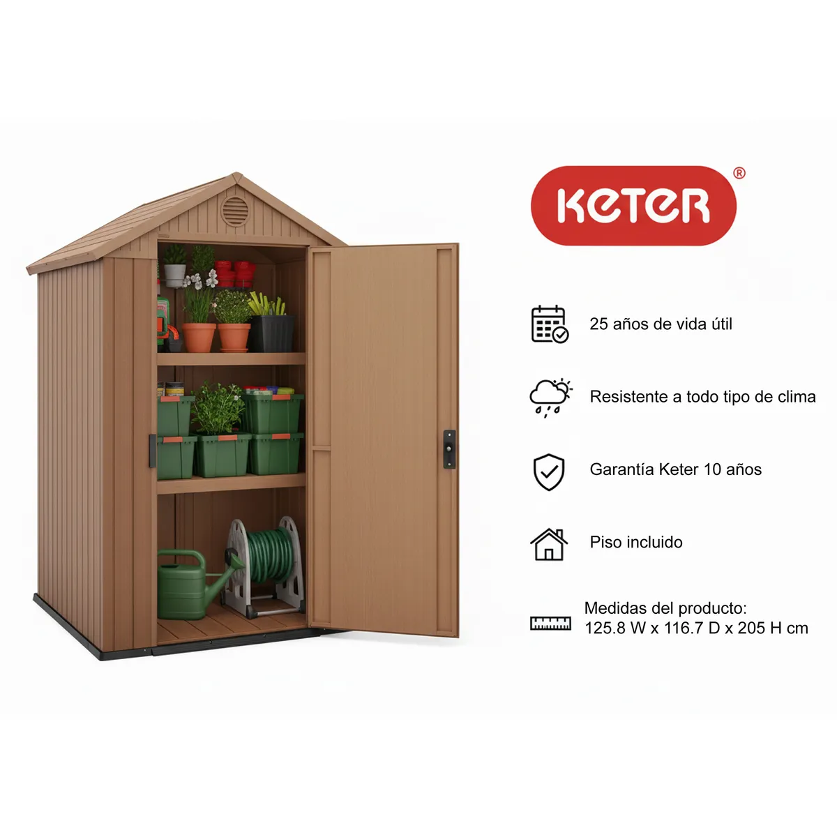 KETER - Bodega de Jardín Super Premiun Darwin Café 205x125.8x116.7 cm