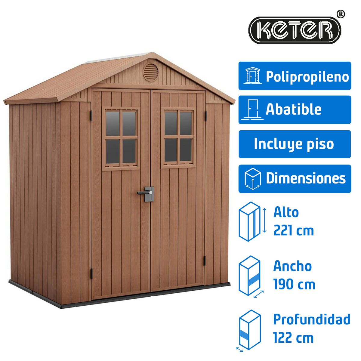 KETER - Bodega de Jardín Super Premiun Darwin Café 221x190x122 cm