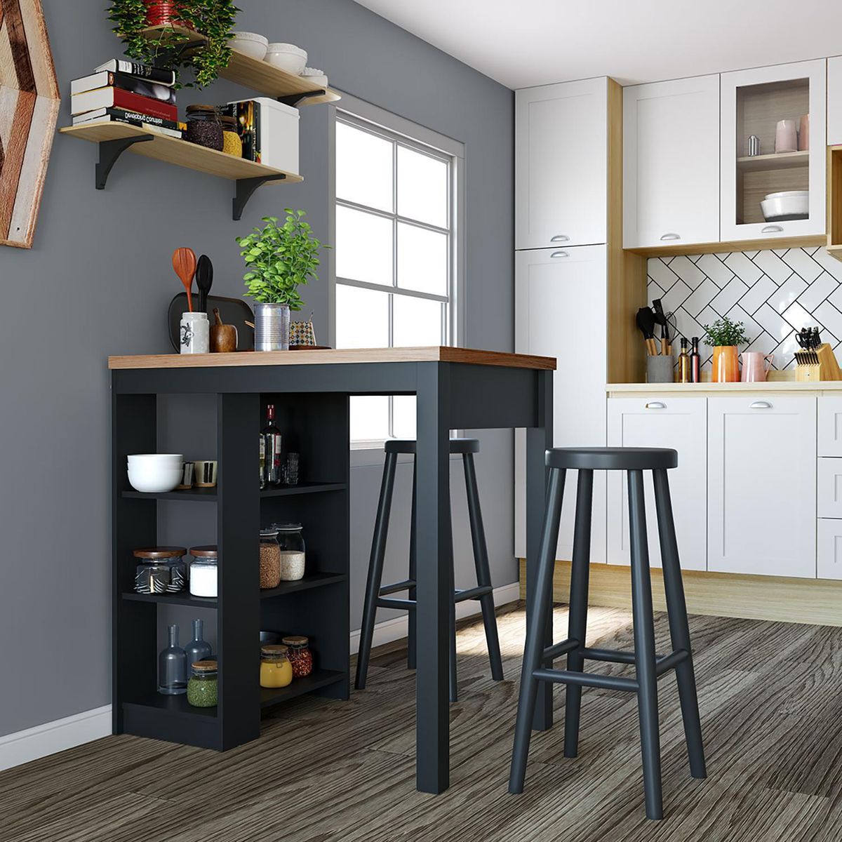 JUST HOME COLLECTION - Isla mueble cocina Boston negra