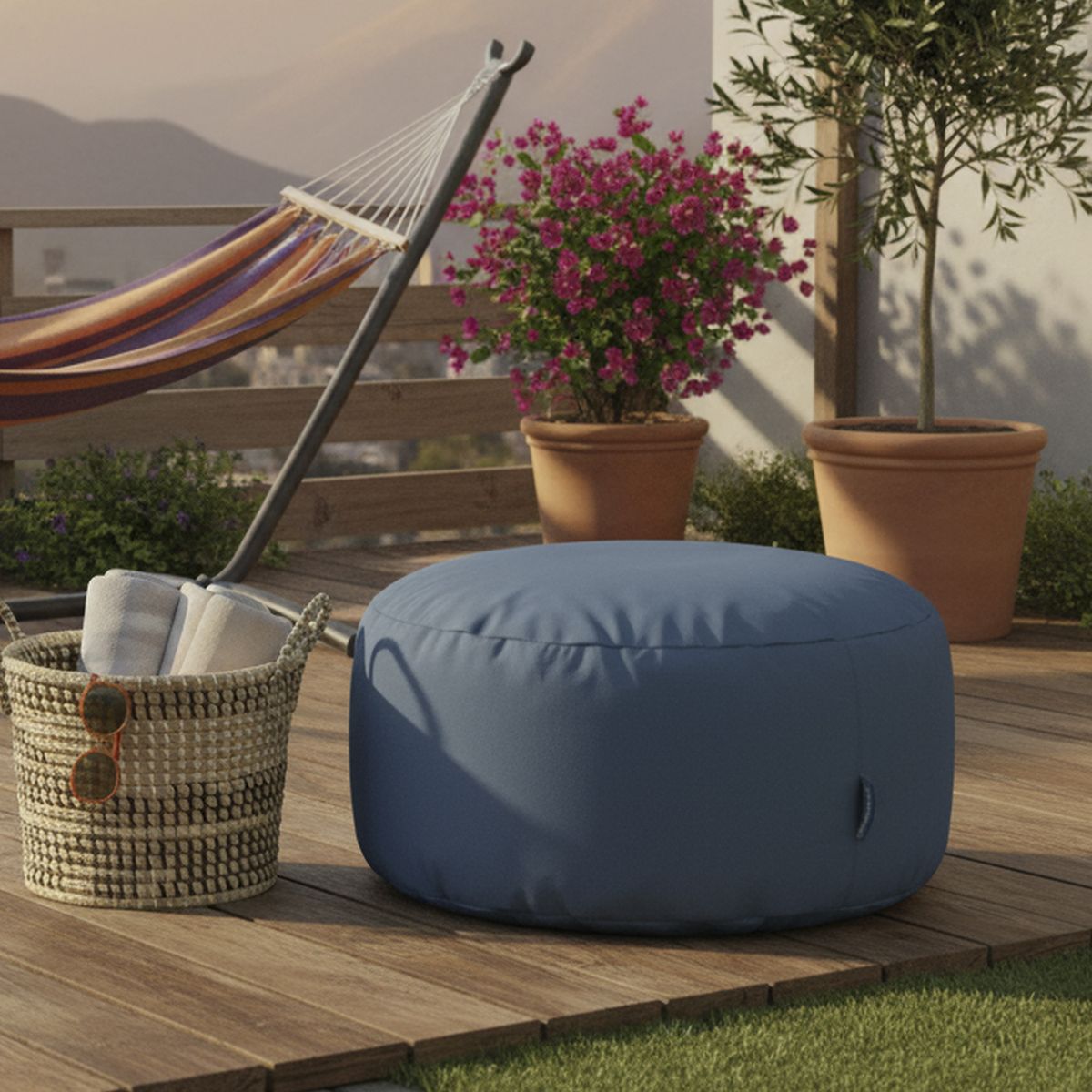 JUST HOME COLLECTION - Pouf Inflable para Terraza Tela TC23111334DB Azul 25x55x55 cm