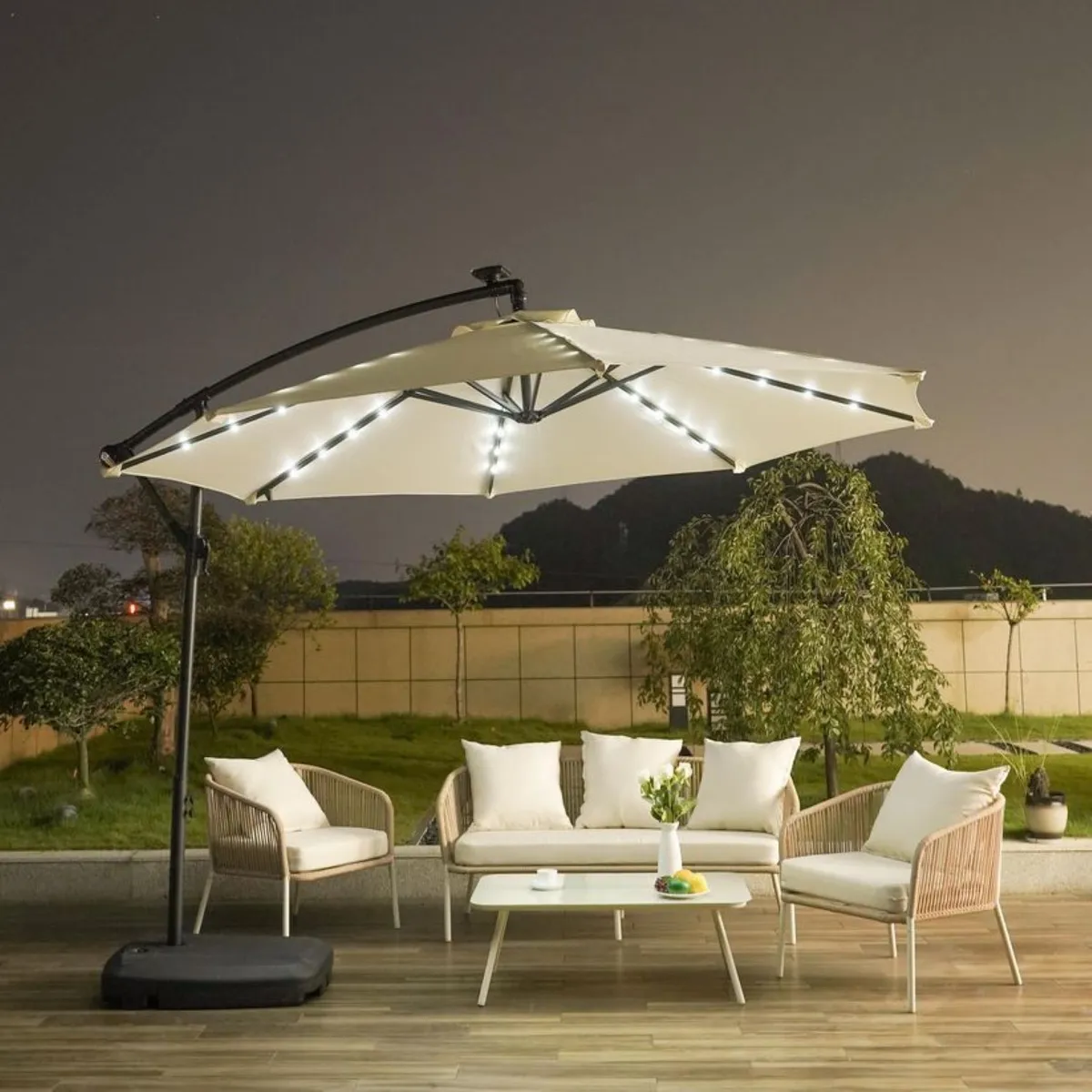 JUST HOME COLLECTION - Quitasol Lateral con Luz Led Integrada Plástico 3x2.45 metros Crudo/Negro