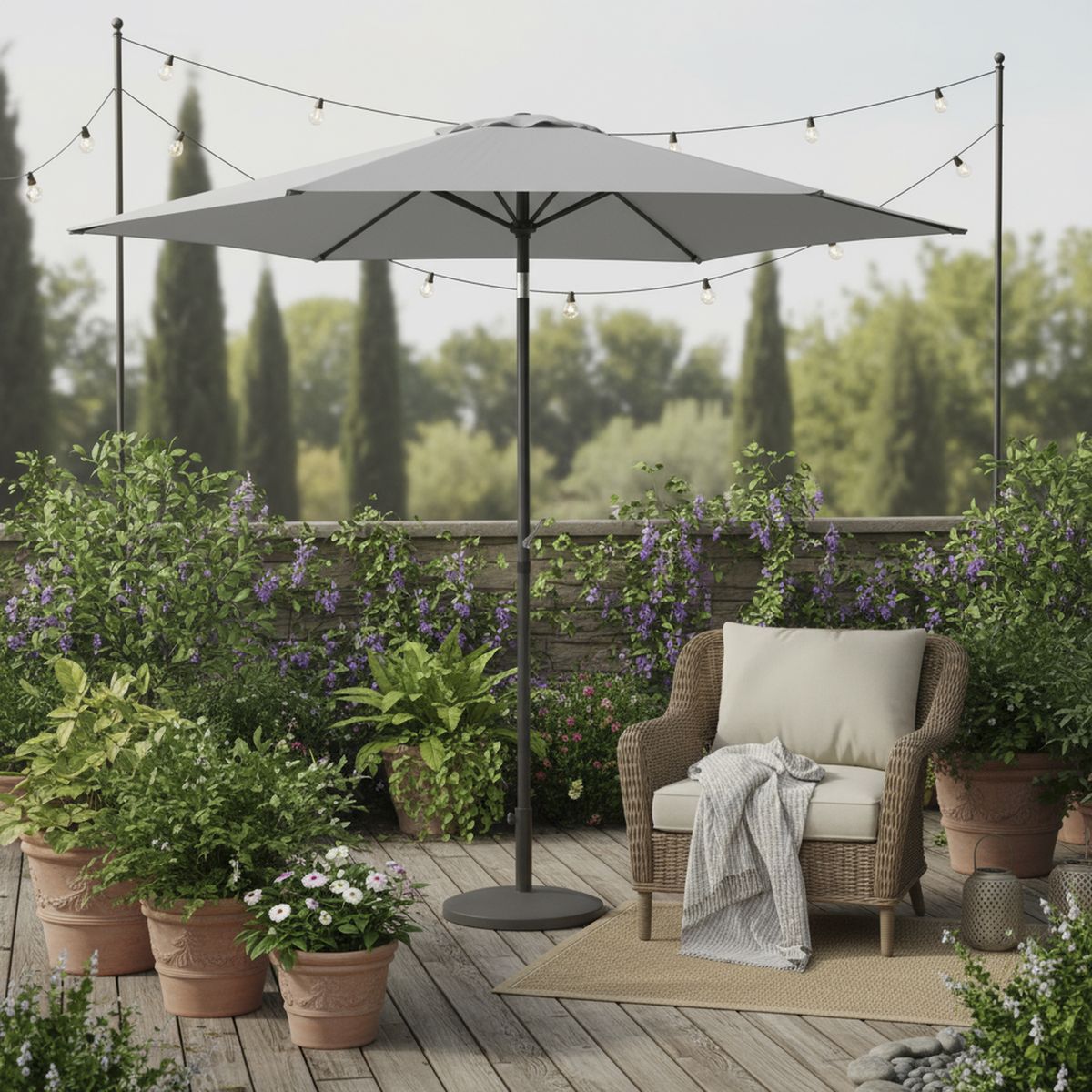 JUST HOME COLLECTION - Quitasol para Terraza Poliéster 2.7x2.35 metros Taupe; Negro