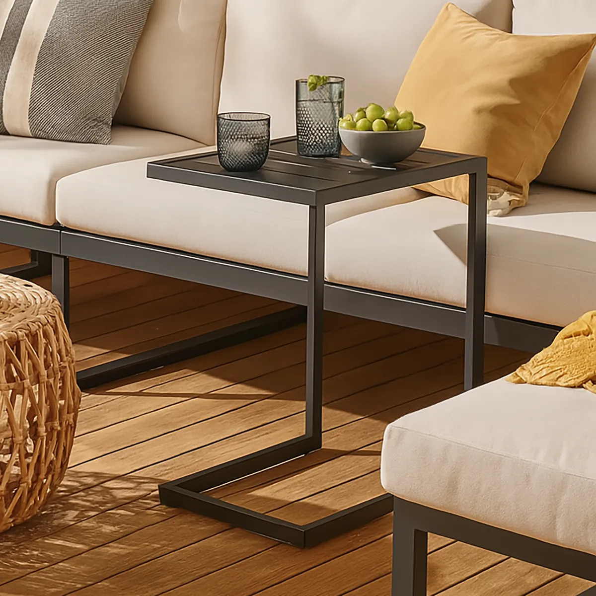 JUST HOME COLLECTION - Mesa de Apoyo Cubo Acero 48x65x38 cm Negro