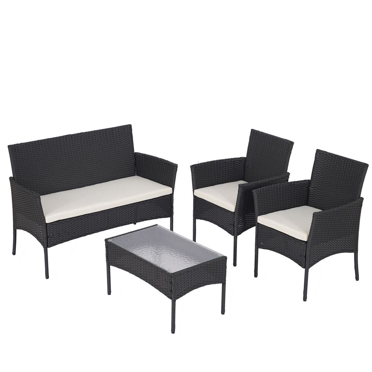 JUST HOME COLLECTION - Juego de Terraza Living Milan 4 Personas Negro/Crudo