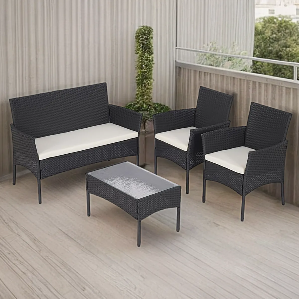JUST HOME COLLECTION - Juego de Terraza Living Milan 4 Personas Negro/Crudo
