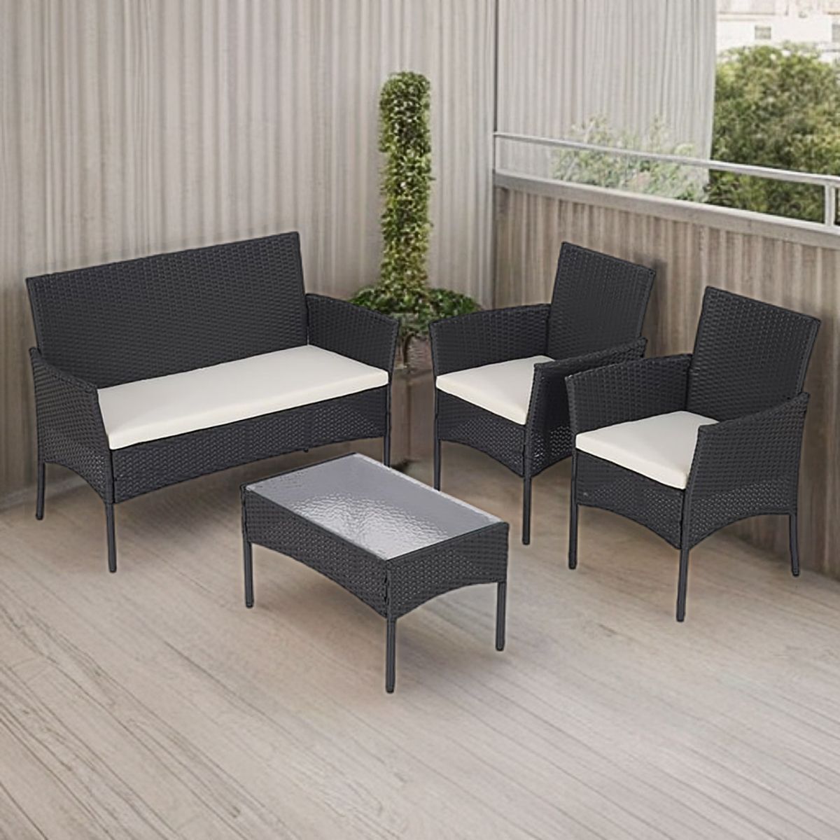 JUST HOME COLLECTION - Juego de Terraza Living Milan 4 Personas Negro/Crudo