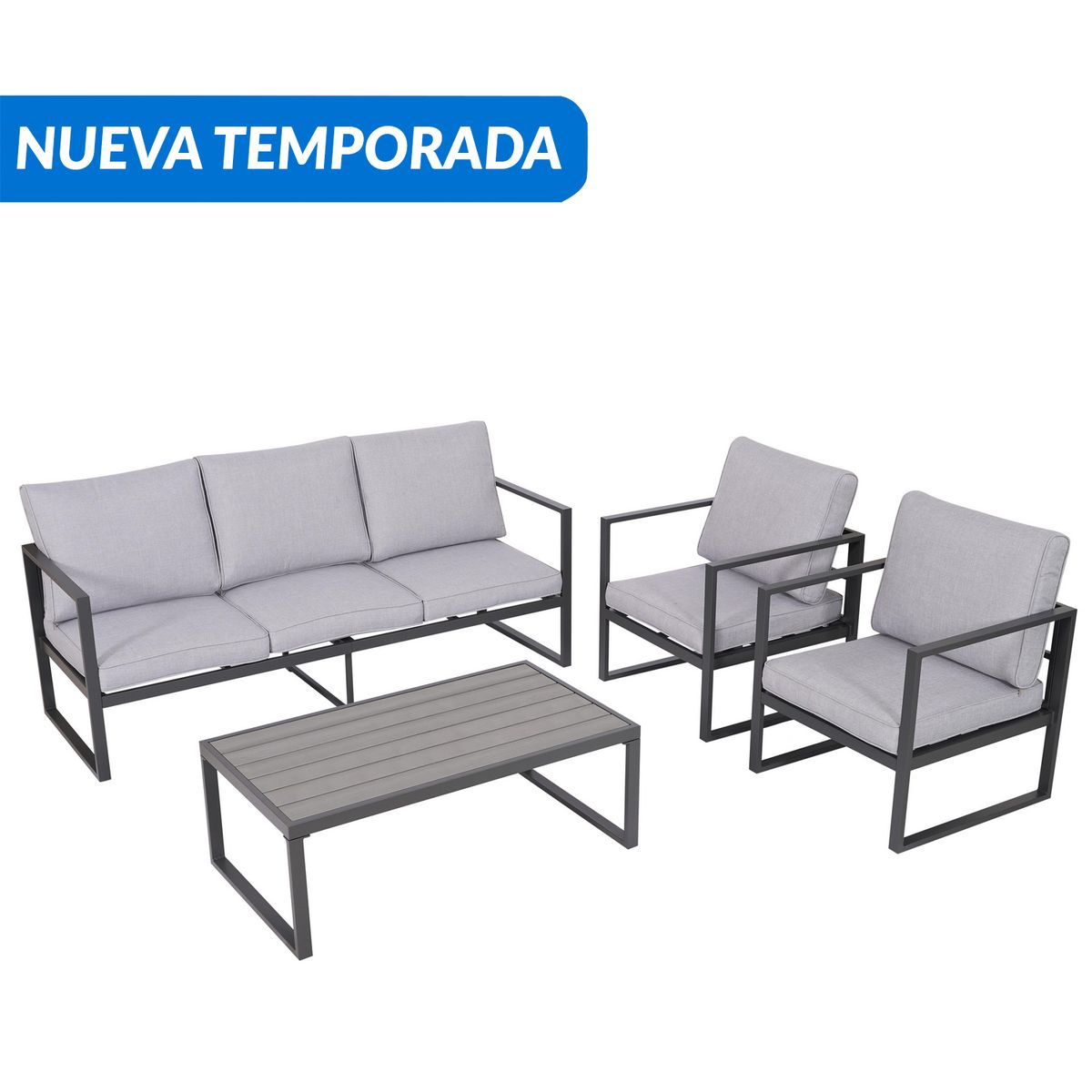 JUST HOME COLLECTION - Juego de Living de Terraza Colonia 5 Personas Gris/Negro