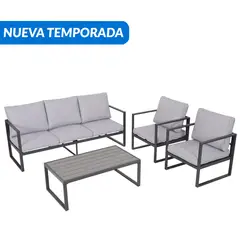JUST HOME COLLECTION - Juego de Balcón de Terraza Colonia 5 Personas Gris/Negro