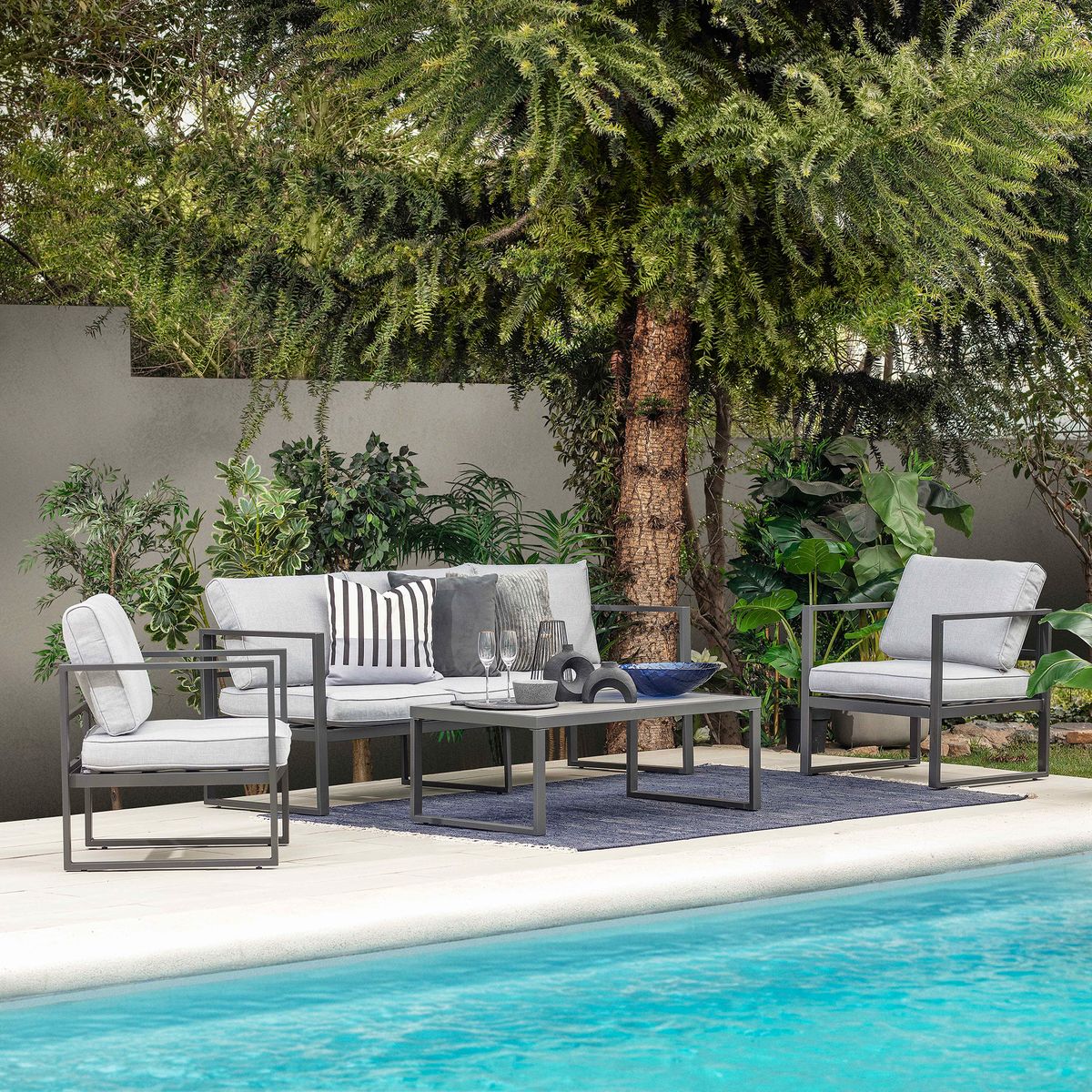 JUST HOME COLLECTION - Juego de Living de Terraza Colonia 5 Personas Gris/Negro