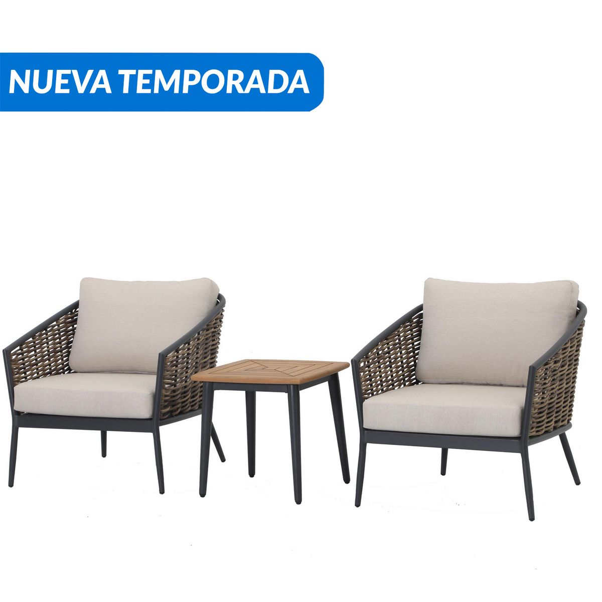 JUST HOME COLLECTION - Juego de Terraza Balcón Cordova 2 Personas Negro/Beige
