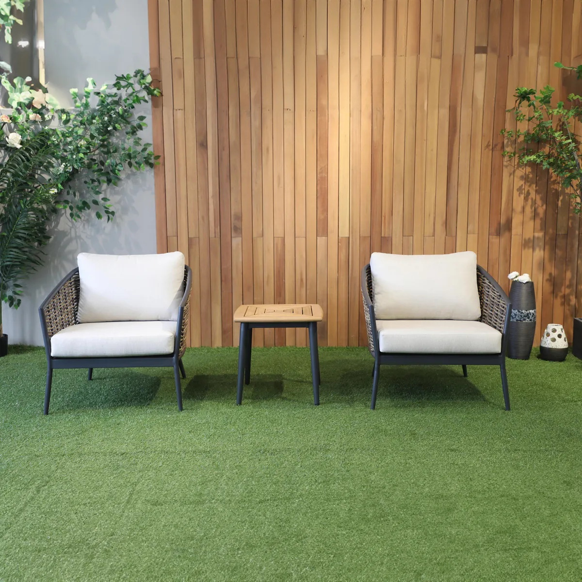 JUST HOME COLLECTION - Juego de Terraza Balcón Cordova 2 Personas Negro/Beige