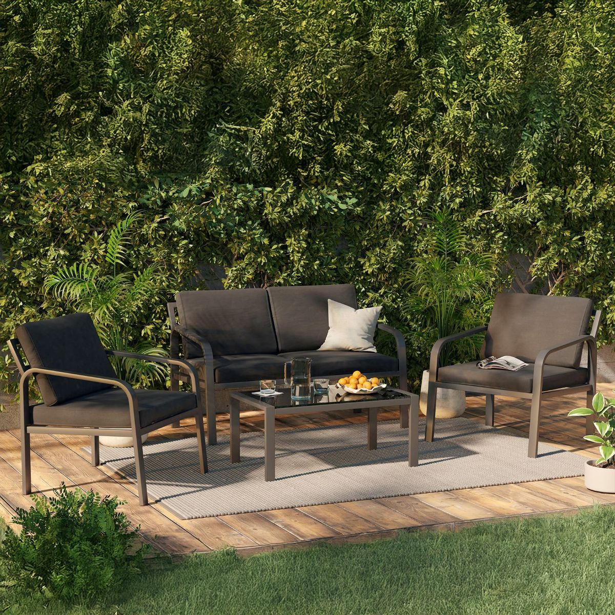JUST HOME COLLECTION - Juego de Living de Terraza Lyon 4 Personas Negro