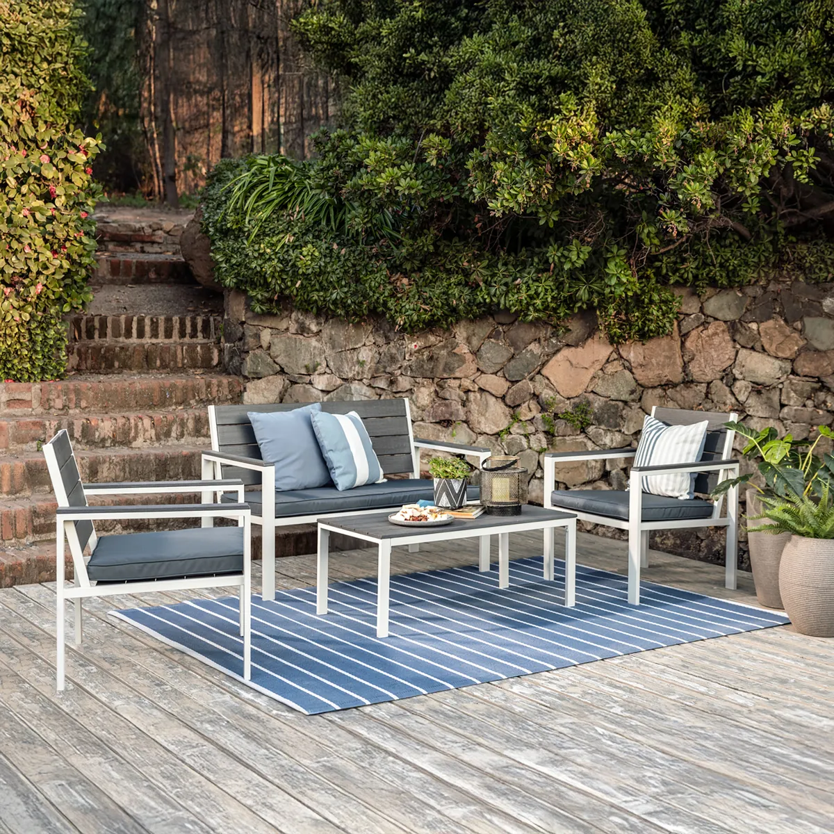 JUST HOME COLLECTION - Juego de Terraza Living Frankfurt 4 Personas Gris