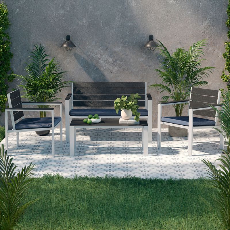 JUST HOME COLLECTION - Juego de Balcón de Terraza Frankfurt 4 Personas Gris