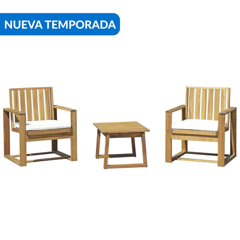 JUST HOME COLLECTION - Juego de Terraza Balcon Florida 2 Personas Madera Crudo