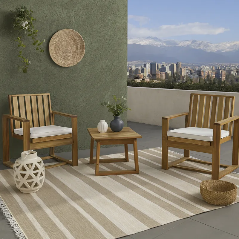 JUST HOME COLLECTION - Juego de Terraza Balcon Florida 2 Personas Madera Crudo