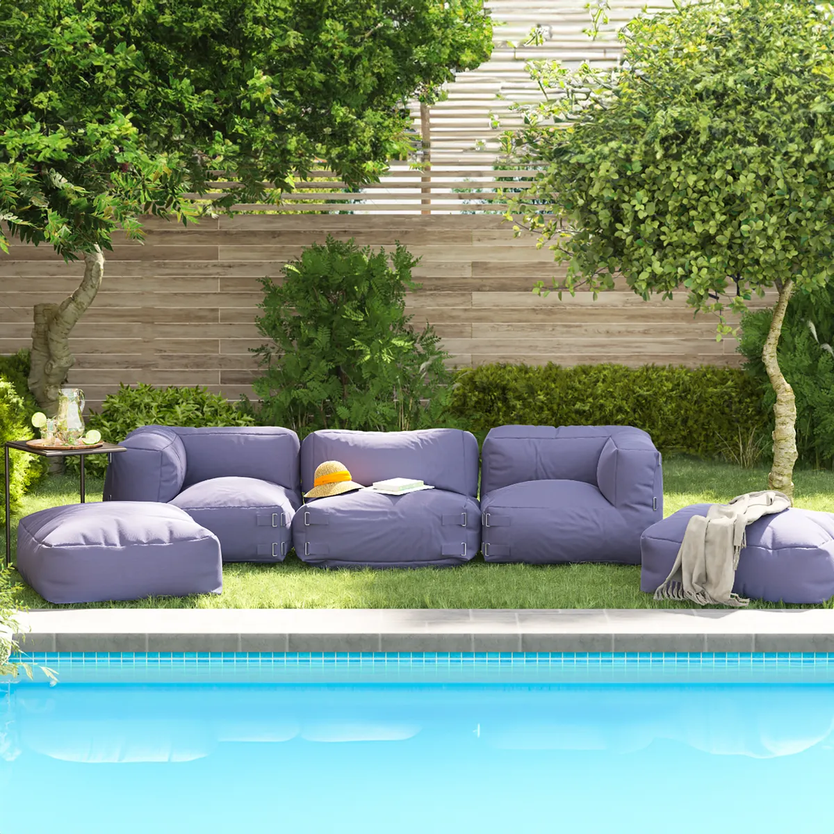 JUST HOME COLLECTION - Puff para Terraza Mykonos Gris Oscuro 33x85x85 cm