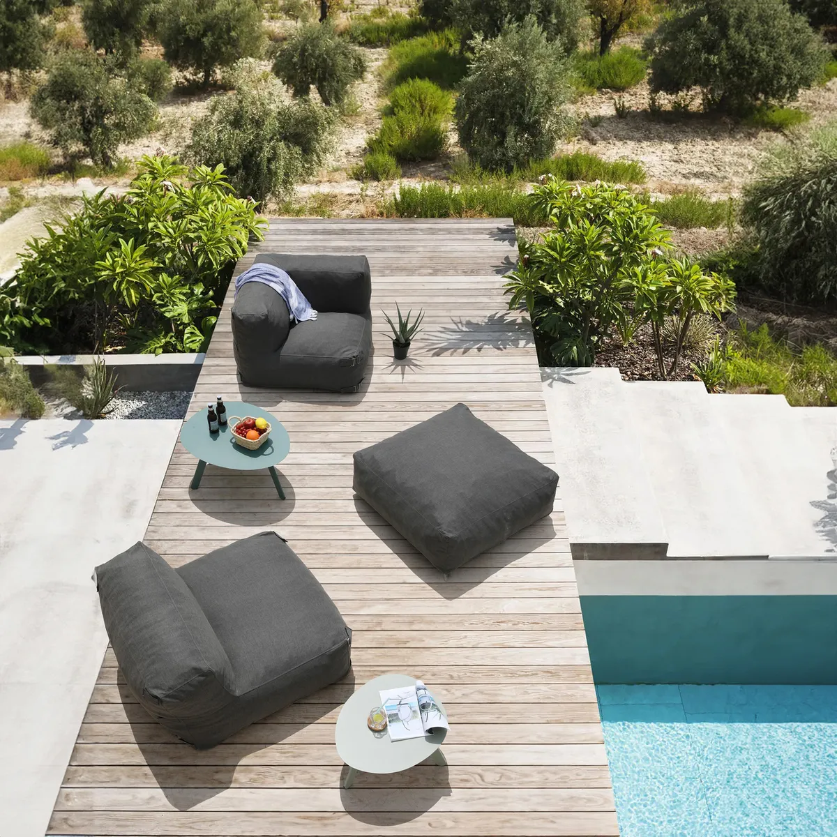 JUST HOME COLLECTION - Puff para Terraza Mykonos Gris Oscuro 33x85x85 cm