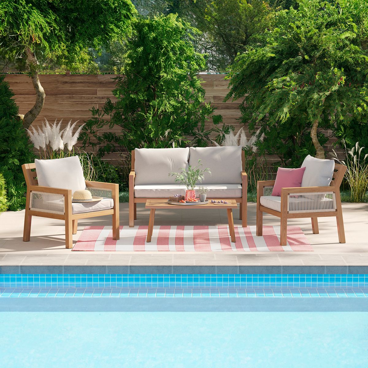 JUST HOME COLLECTION - Juego de Terraza Living Tavira 4 Piezas